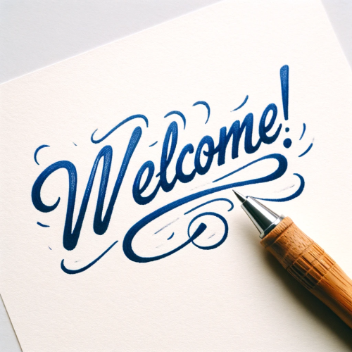 The Word 'Welcome' written in blue ink